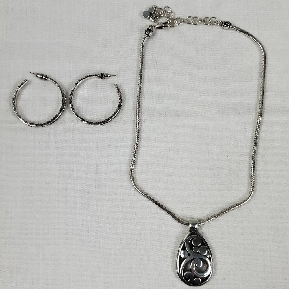 Vintage Brighton Contempo Tear Drop Necklace & Secret of Love Hoop Earrings